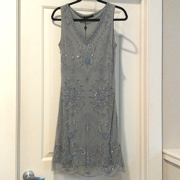 Grey Beaded Shift Dress - Picture 1 of 5
